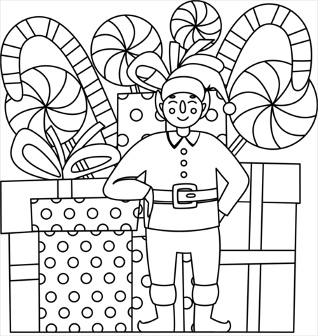 Christmas Elf Coloring Page